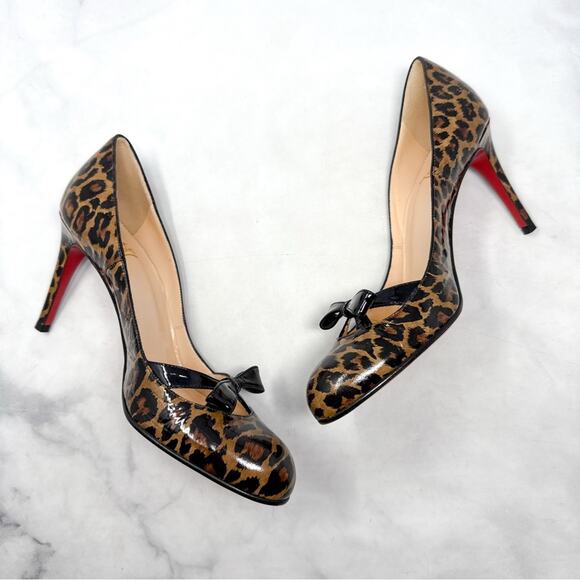 Christian Louboutin Vintage Miss Bunny Leopard Bow Patent Leather Pump Heel 38.5 - Picture 6 of 12